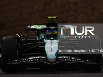 Fernando Alonso of Aston Martin Aramco during third practice ahead of the Formula 1 Grand Prix of Azerbaijan at Baku City Circuit in Baku, A...