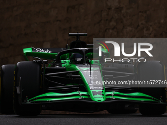 Valtteri Bottas of Kick Sauber during third practice ahead of the Formula 1 Grand Prix of Azerbaijan at Baku City Circuit in Baku, Azerbaija...