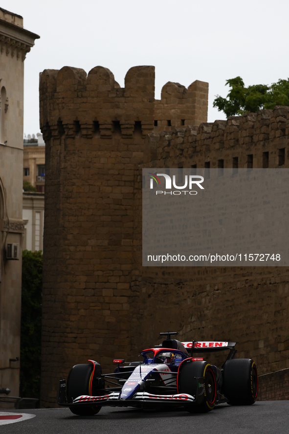 Daniel Ricciardo of RB during third practice ahead of the Formula 1 Grand Prix of Azerbaijan at Baku City Circuit in Baku, Azerbaijan on Sep...