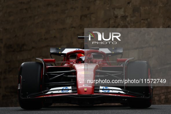 Charles Leclerc of Ferrari during third practice ahead of the Formula 1 Grand Prix of Azerbaijan at Baku City Circuit in Baku, Azerbaijan on...