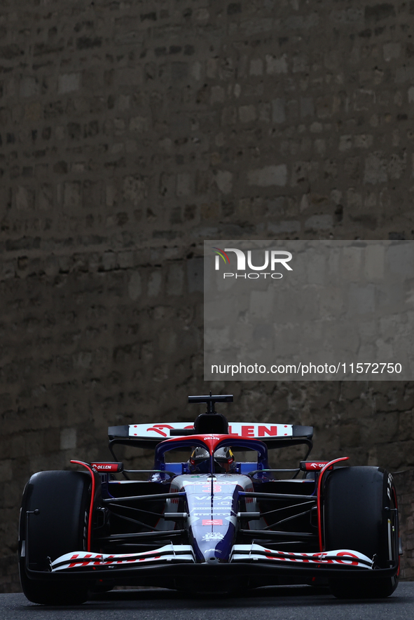 Daniel Ricciardo of RB during third practice ahead of the Formula 1 Grand Prix of Azerbaijan at Baku City Circuit in Baku, Azerbaijan on Sep...