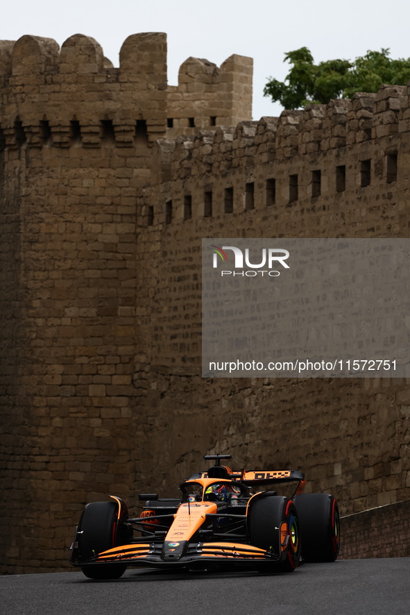 Oscar Piastri of McLaren during third practice ahead of the Formula 1 Grand Prix of Azerbaijan at Baku City Circuit in Baku, Azerbaijan on S...