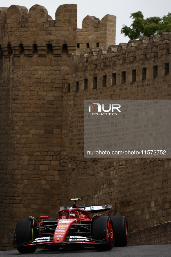 Carlos Sainz of Ferrari during third practice ahead of the Formula 1 Grand Prix of Azerbaijan at Baku City Circuit in Baku, Azerbaijan on Se...