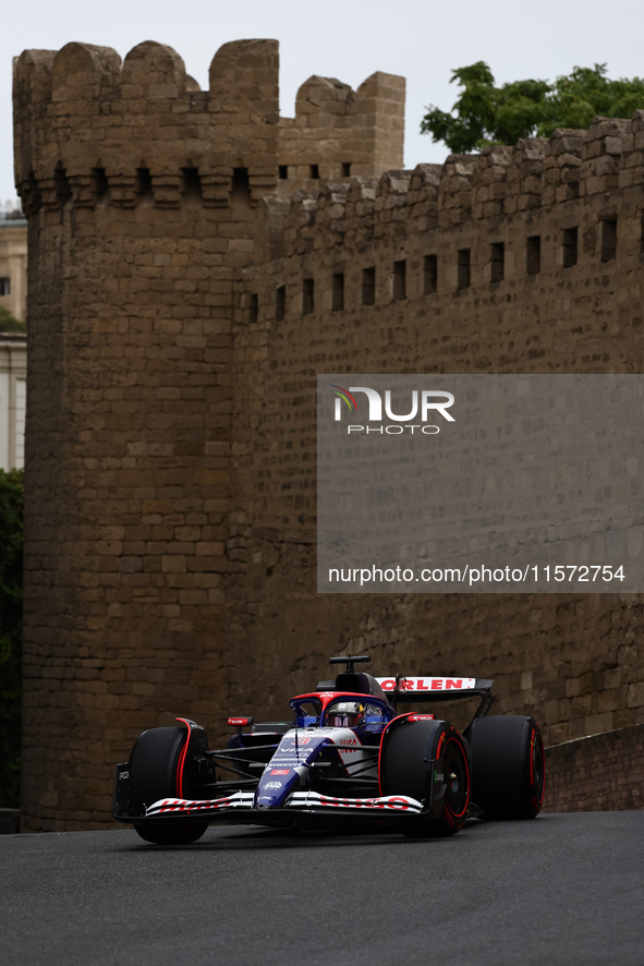 Daniel Ricciardo of RB during third practice ahead of the Formula 1 Grand Prix of Azerbaijan at Baku City Circuit in Baku, Azerbaijan on Sep...