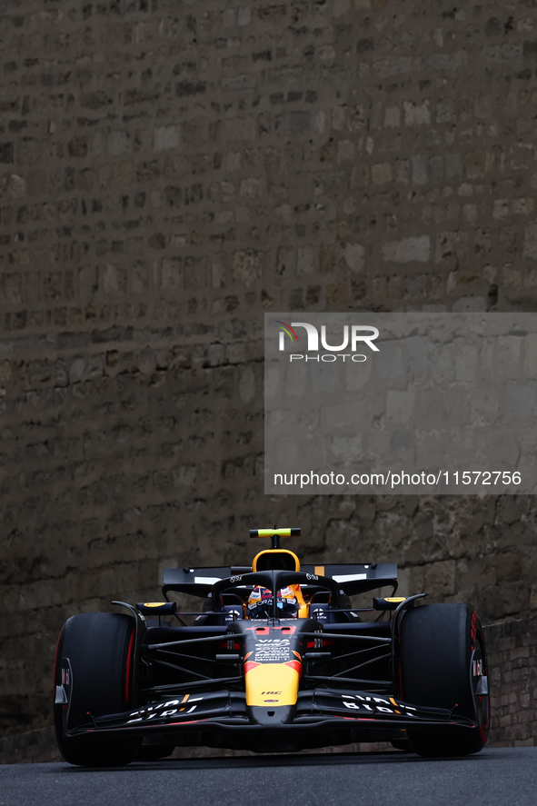 Sergio Perez of Red Bull Racing during third practice ahead of the Formula 1 Grand Prix of Azerbaijan at Baku City Circuit in Baku, Azerbaij...