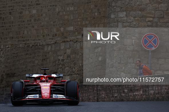 Charles Leclerc of Ferrari during third practice ahead of the Formula 1 Grand Prix of Azerbaijan at Baku City Circuit in Baku, Azerbaijan on...