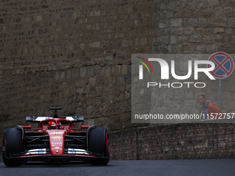 Charles Leclerc of Ferrari during third practice ahead of the Formula 1 Grand Prix of Azerbaijan at Baku City Circuit in Baku, Azerbaijan on...