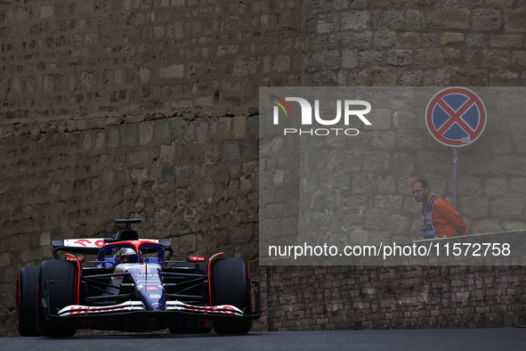 Daniel Ricciardo of RB during third practice ahead of the Formula 1 Grand Prix of Azerbaijan at Baku City Circuit in Baku, Azerbaijan on Sep...