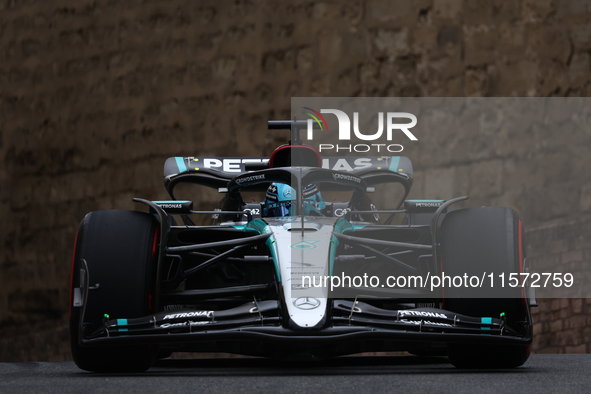 George Russell of Mercedes during third practice ahead of the Formula 1 Grand Prix of Azerbaijan at Baku City Circuit in Baku, Azerbaijan on...