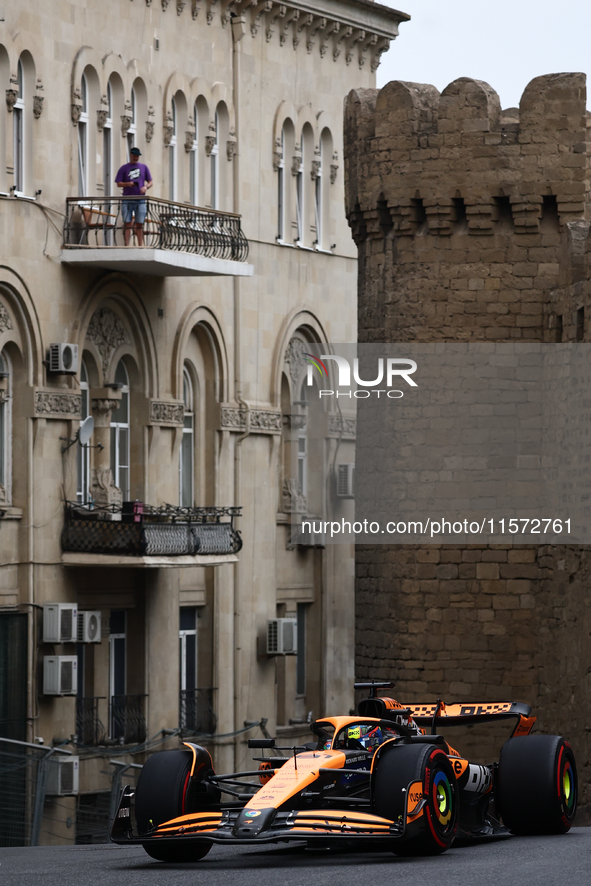 Oscar Piastri of McLaren during third practice ahead of the Formula 1 Grand Prix of Azerbaijan at Baku City Circuit in Baku, Azerbaijan on S...