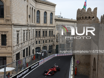 Charles Leclerc of Ferrari during third practice ahead of the Formula 1 Grand Prix of Azerbaijan at Baku City Circuit in Baku, Azerbaijan on...