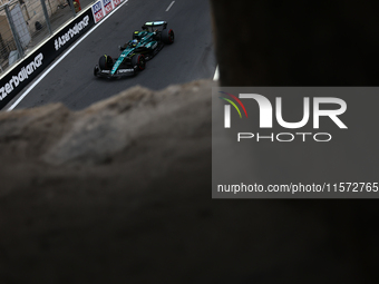 Fernando Alonso of Aston Martin Aramco during third practice ahead of the Formula 1 Grand Prix of Azerbaijan at Baku City Circuit in Baku, A...