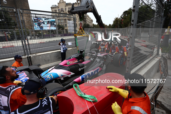 Alpine car of Esteban Ocon after third practice ahead of the Formula 1 Grand Prix of Azerbaijan at Baku City Circuit in Baku, Azerbaijan on...