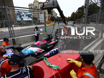 Alpine car of Esteban Ocon after third practice ahead of the Formula 1 Grand Prix of Azerbaijan at Baku City Circuit in Baku, Azerbaijan on...