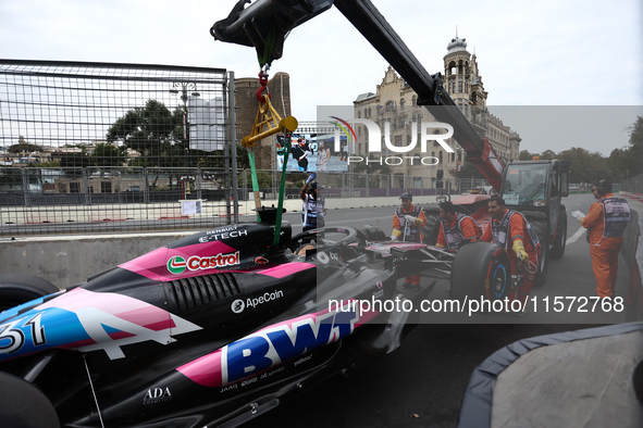 Alpine car of Esteban Ocon after third practice ahead of the Formula 1 Grand Prix of Azerbaijan at Baku City Circuit in Baku, Azerbaijan on...