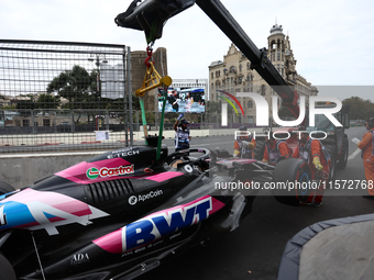 Alpine car of Esteban Ocon after third practice ahead of the Formula 1 Grand Prix of Azerbaijan at Baku City Circuit in Baku, Azerbaijan on...