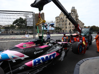 Alpine car of Esteban Ocon after third practice ahead of the Formula 1 Grand Prix of Azerbaijan at Baku City Circuit in Baku, Azerbaijan on...