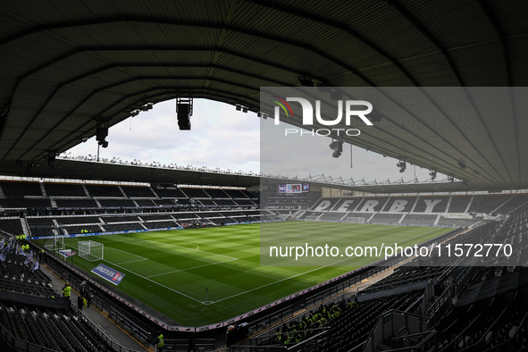 General view inside Pride Park, home to Derby County during the Sky Bet Championship match between Derby County and Cardiff City in Derby, E...