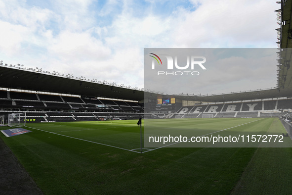 General view inside Pride Park, home to Derby County during the Sky Bet Championship match between Derby County and Cardiff City in Derby, E...