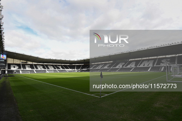 General view inside Pride Park, home to Derby County during the Sky Bet Championship match between Derby County and Cardiff City in Derby, E...