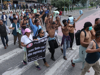 Nepali Dalit rights activists hold a demonstration in Kathmandu, Nepal, on September 14, 2024, demanding the implementation of constitutiona...