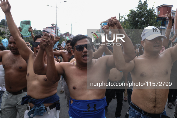 Nepali Dalit rights activists hold a demonstration in Kathmandu, Nepal, on September 14, 2024, demanding the implementation of constitutiona...