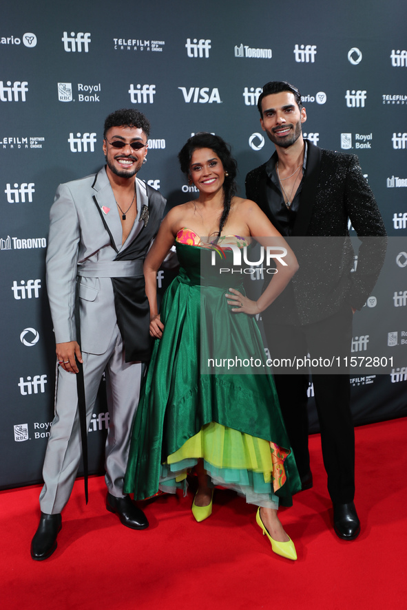 Saqib Ayub, Manjiri Papula, and Anuj Duhan attend the premiere of ''Superboys of Malegaon'' during the 2024 Toronto International Film Festi...