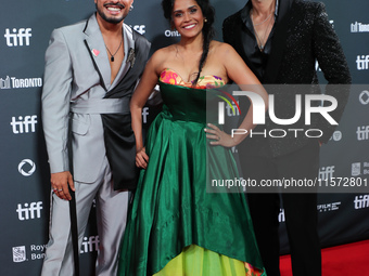 Saqib Ayub, Manjiri Papula, and Anuj Duhan attend the premiere of ''Superboys of Malegaon'' during the 2024 Toronto International Film Festi...