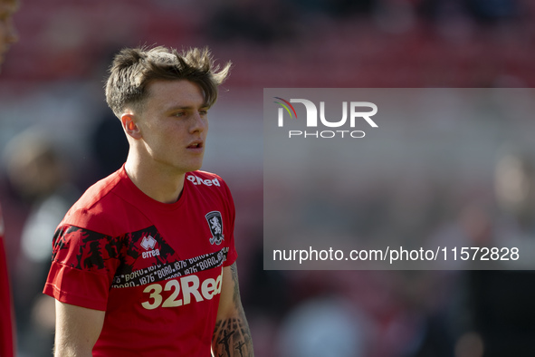 Ben Doak warms up prior to the Sky Bet Championship match between Middlesbrough and Preston North End at the Riverside Stadium in Middlesbro...