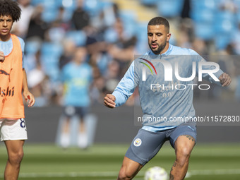 Kyle Walker #2 of Manchester City F.C. during the Premier League match between Manchester City and Brentford at the Etihad Stadium in Manche...