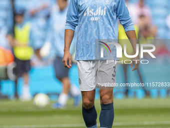 Ruben Dias #3 of Manchester City F.C. during the Premier League match between Manchester City and Brentford at the Etihad Stadium in Manches...