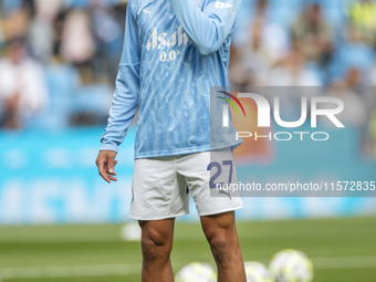 Matheus Nunes #27 of Manchester City F.C. during the Premier League match between Manchester City and Brentford at the Etihad Stadium in Man...