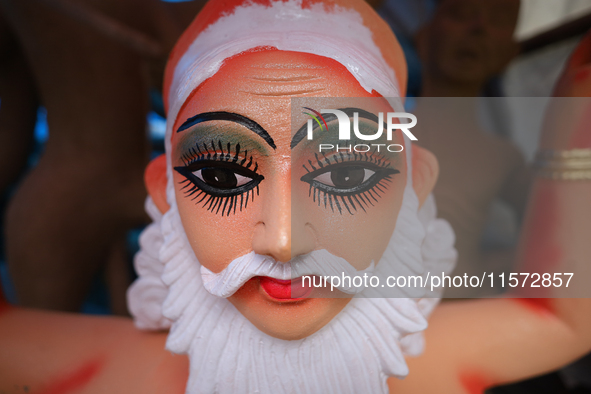 An idol of the Hindu lord Bishwokarma, the main craftsman and architect of the gods, is pictured at a workshop in Lalitpur, Nepal, on Septem...