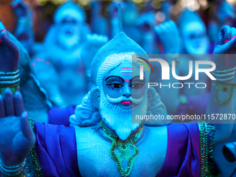 An idol of the Hindu lord Bishwokarma, the main craftsman and architect of the gods, is pictured at a workshop in Lalitpur, Nepal, on Septem...