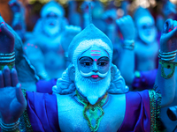 An idol of the Hindu lord Bishwokarma, the main craftsman and architect of the gods, is pictured at a workshop in Lalitpur, Nepal, on Septem...