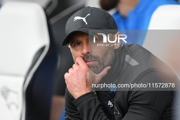 Derby manager Paul Warne during the Sky Bet Championship match between Derby County and Cardiff City at Pride Park in Derby, England, on Sep...