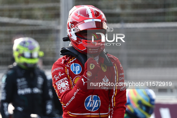 Charles Leclerc of Ferrari after qualifying ahead of the Formula 1 Grand Prix of Azerbaijan at Baku City Circuit in Baku, Azerbaijan on Sept...