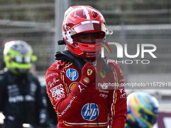 Charles Leclerc of Ferrari after qualifying ahead of the Formula 1 Grand Prix of Azerbaijan at Baku City Circuit in Baku, Azerbaijan on Sept...