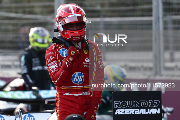 Charles Leclerc of Ferrari after qualifying ahead of the Formula 1 Grand Prix of Azerbaijan at Baku City Circuit in Baku, Azerbaijan on Sept...