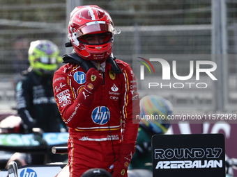 Charles Leclerc of Ferrari after qualifying ahead of the Formula 1 Grand Prix of Azerbaijan at Baku City Circuit in Baku, Azerbaijan on Sept...