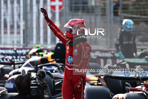 Charles Leclerc of Ferrari after qualifying ahead of the Formula 1 Grand Prix of Azerbaijan at Baku City Circuit in Baku, Azerbaijan on Sept...