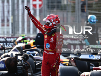 Charles Leclerc of Ferrari after qualifying ahead of the Formula 1 Grand Prix of Azerbaijan at Baku City Circuit in Baku, Azerbaijan on Sept...