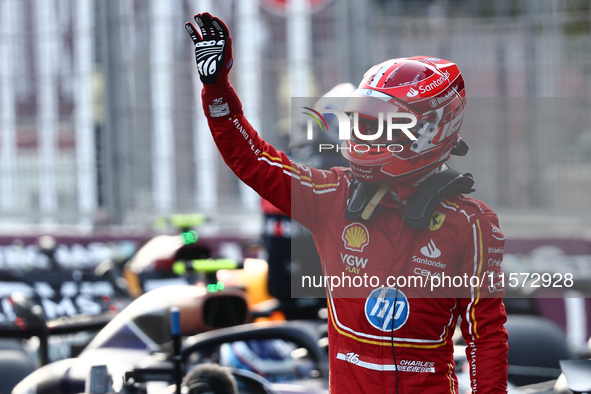 Charles Leclerc of Ferrari after qualifying ahead of the Formula 1 Grand Prix of Azerbaijan at Baku City Circuit in Baku, Azerbaijan on Sept...