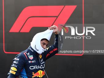 Sergio Perez of Red Bull Racing after qualifying ahead of the Formula 1 Grand Prix of Azerbaijan at Baku City Circuit in Baku, Azerbaijan on...