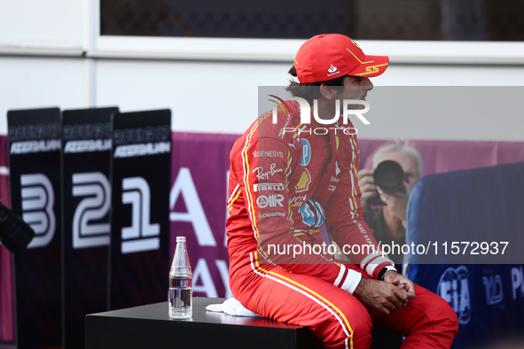 Carlos Sainz of Ferrari after qualifying ahead of the Formula 1 Grand Prix of Azerbaijan at Baku City Circuit in Baku, Azerbaijan on Septemb...