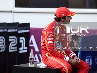 Carlos Sainz of Ferrari after qualifying ahead of the Formula 1 Grand Prix of Azerbaijan at Baku City Circuit in Baku, Azerbaijan on Septemb...