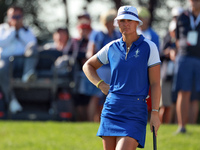 GAINESVILLE, VIRGINIA - SEPTEMBER 14: Vice Captain Anna Nordqvist of Team Europe looks over the 7th green during Day Two of the Solheim Cup...