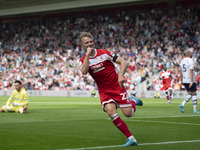 Tommy Conway celebrates after scoring during the Sky Bet Championship match between Middlesbrough and Preston North End at the Riverside Sta...