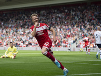 Tommy Conway celebrates after scoring during the Sky Bet Championship match between Middlesbrough and Preston North End at the Riverside Sta...