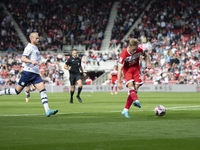 Tommy Conway shoots and scores during the Sky Bet Championship match between Middlesbrough and Preston North End at the Riverside Stadium in...